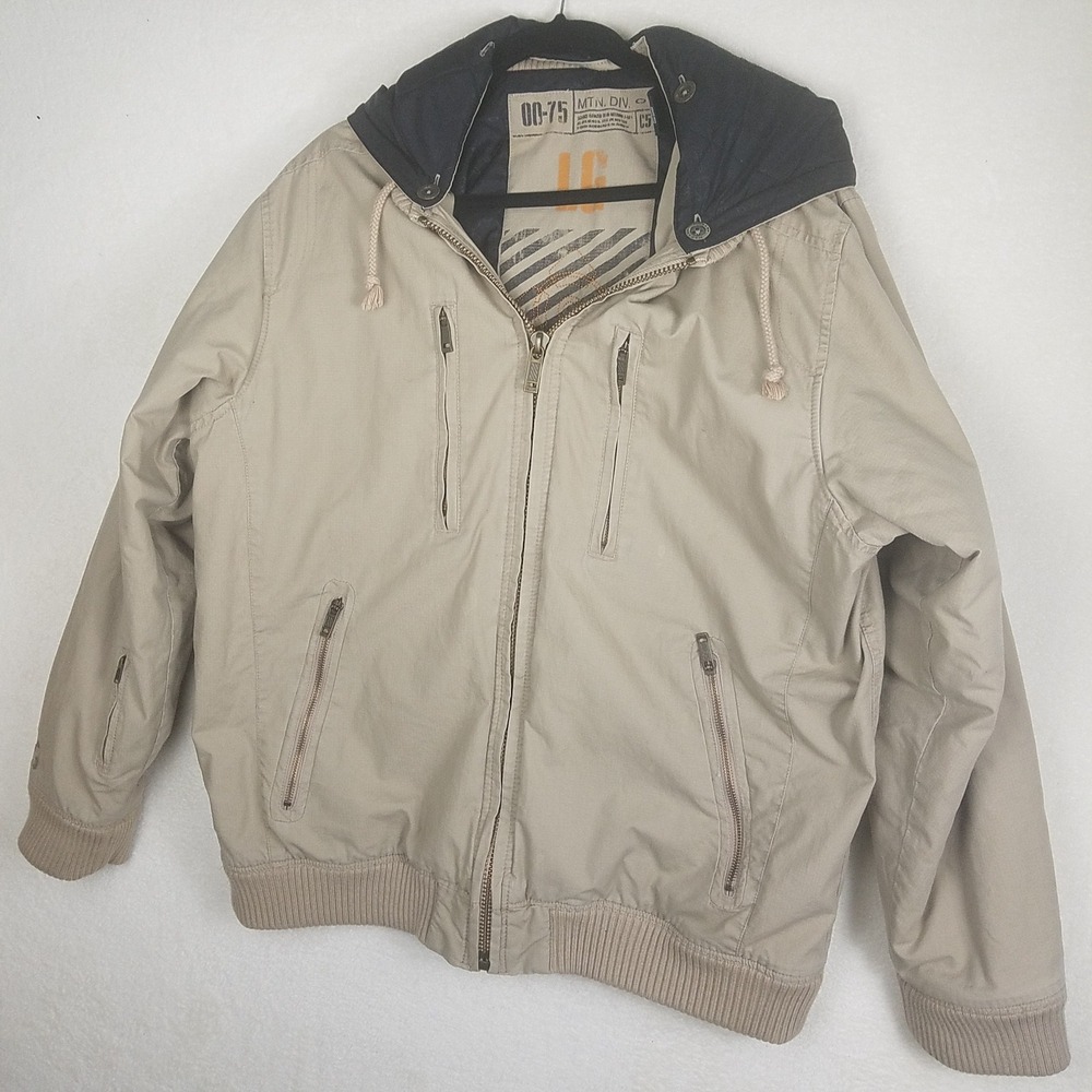 Oakley Mtn Div 00-75 Mens Tan Ripstop Quilted Bomber Jacket Hooded Large